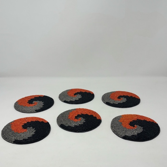 Tahari Swirl Beaded Coasters - Black, Gray/Silver, and Orange Set of 6 - Picture 1 of 5